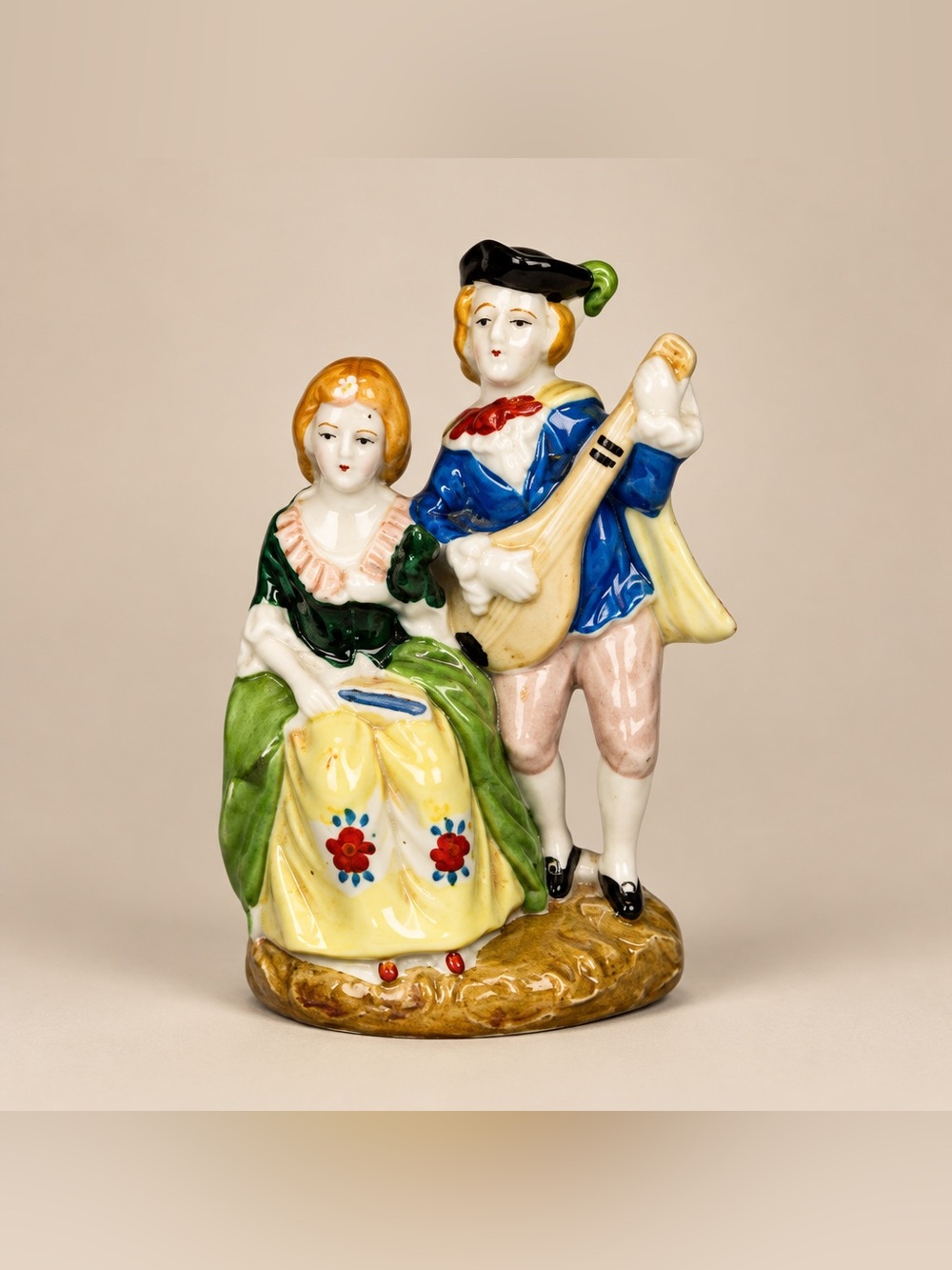 Occupied Japan Ceramic Porcelain Victorian Couple Playing Music Figurine